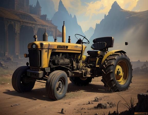 Old Yellow Tractor in Good Condition: Matte Painting