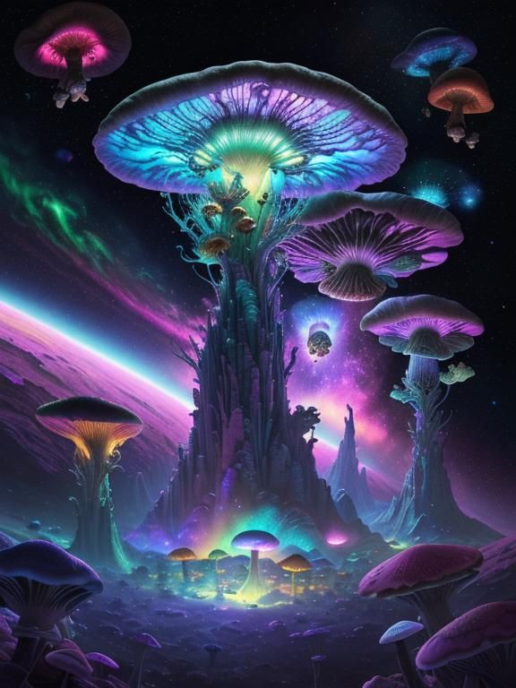 Psychedelic Space Vista with Magic Mushrooms