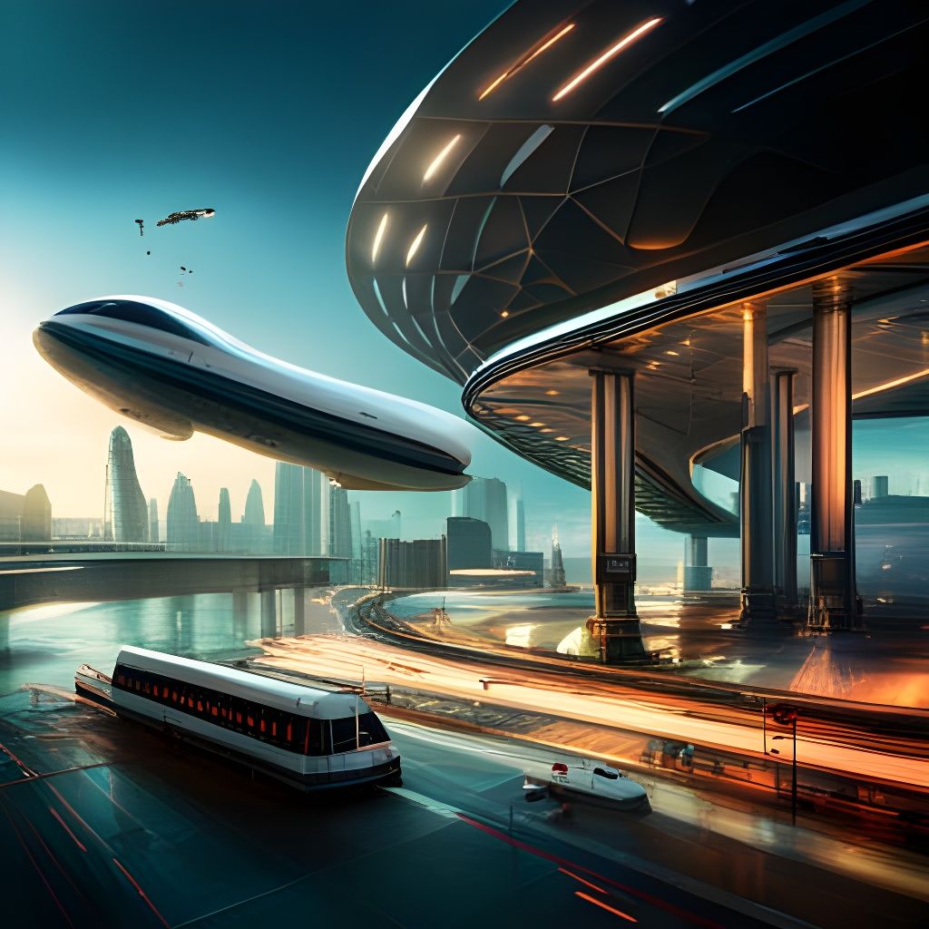 Futuristic Flying Bus Station Concept Art