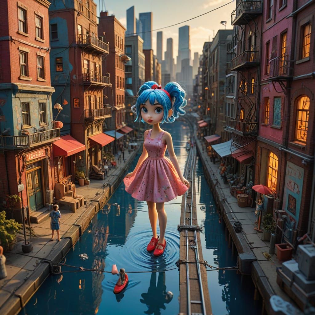 Whimsical Urban Diorama with Feminine Touch