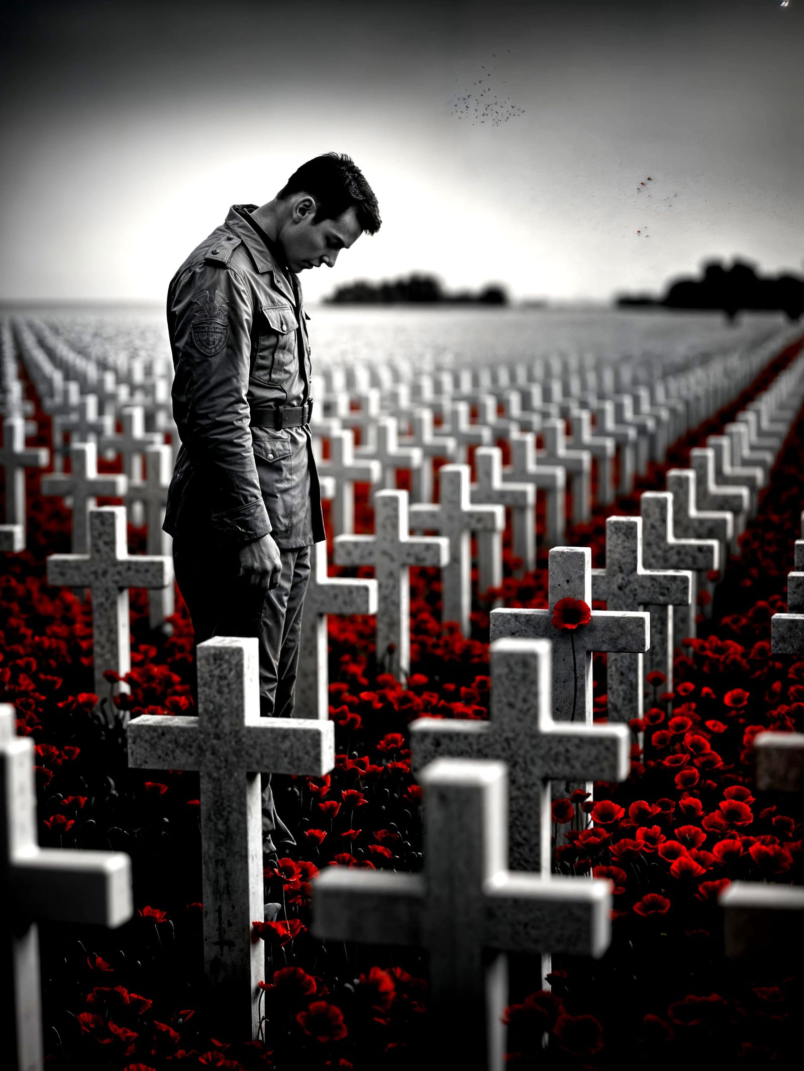 Fallen Soldiers Tribute: Sea of Crosses with Red Poppies