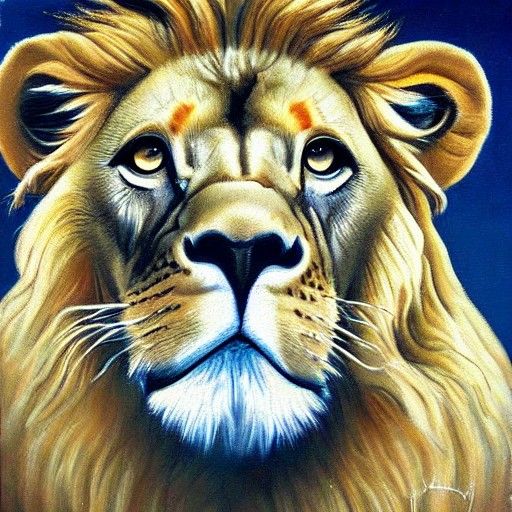 Golden Lion with Ruby Eyes: An Oil Painting