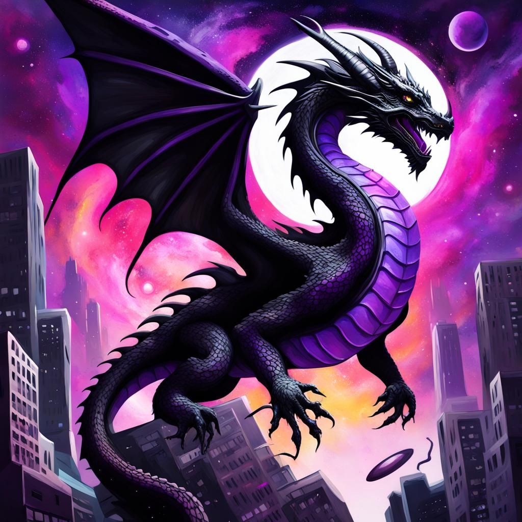 Black Dragon Encircling Earth in Graffiti Art Style