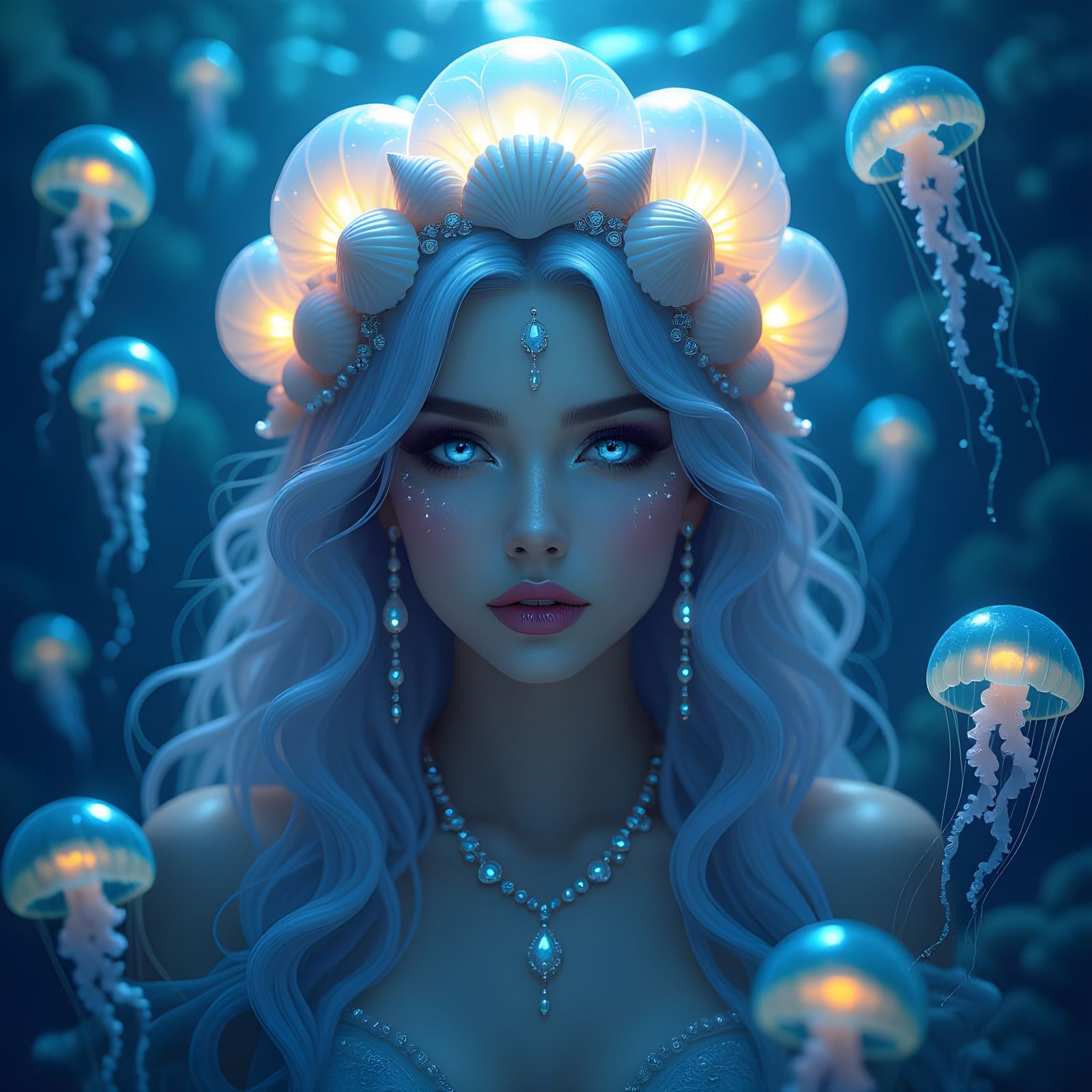 Bioluminescent Ocean Goddess in Dark Fantasy Style