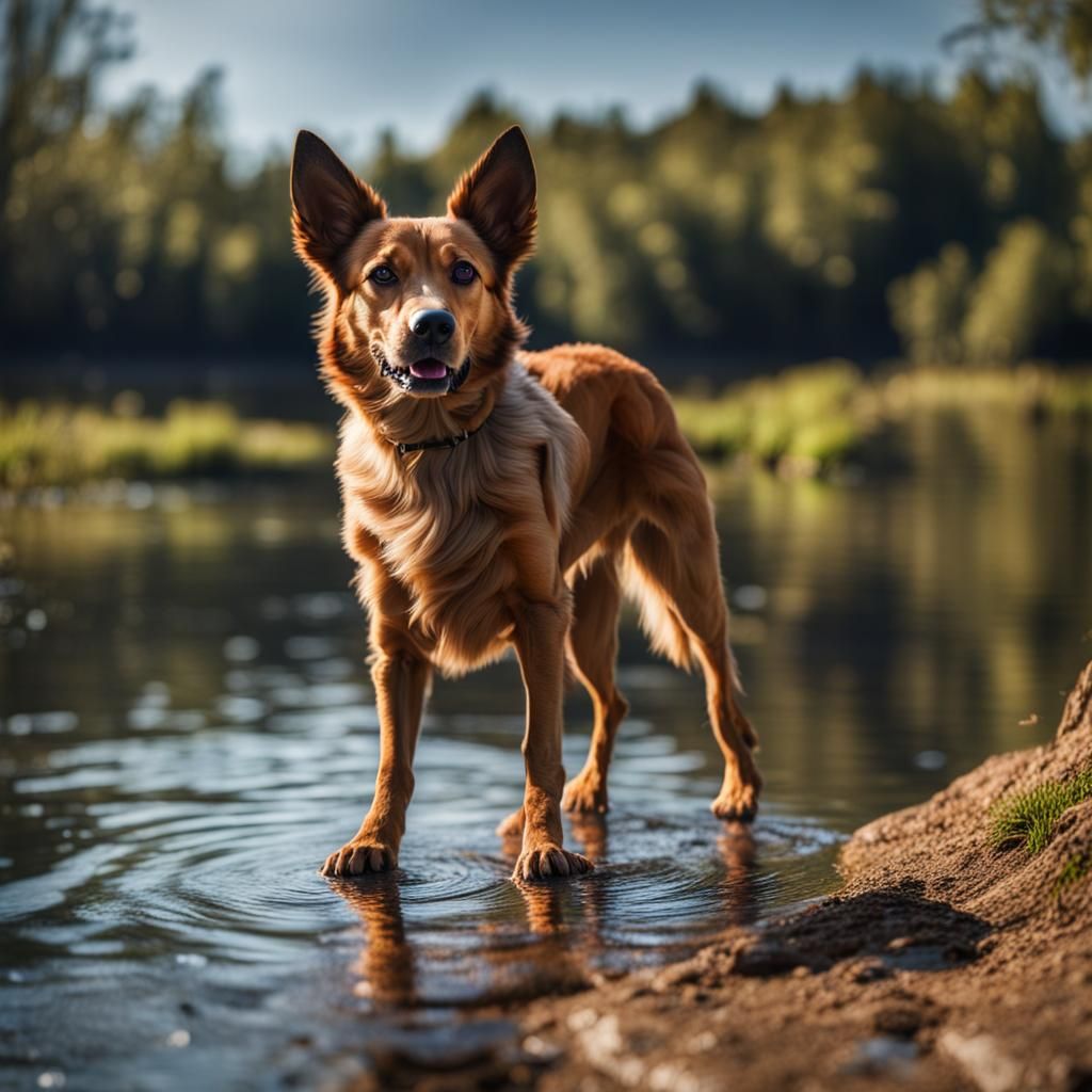 Beautiful Dog by River with Dynamic Lighting
