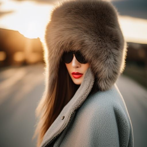 Woman in Oversized Sheepskin Jacket: Portrait Photography