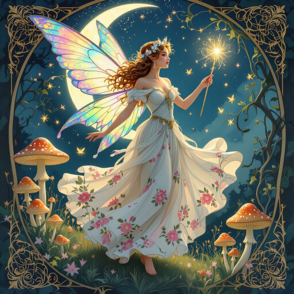 Moonlit Fairy Dance in Art Nouveau Style