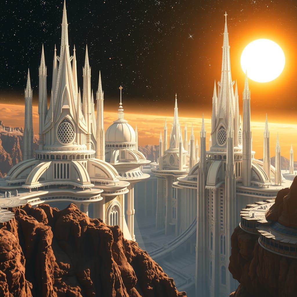 Cyberpunk Cityscape Rises from Ancient Alien Crater