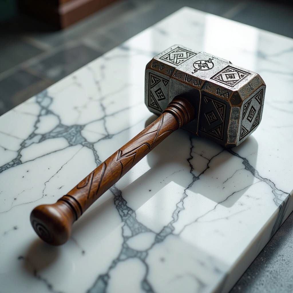 Dwarven War Hammer on Marble Slab