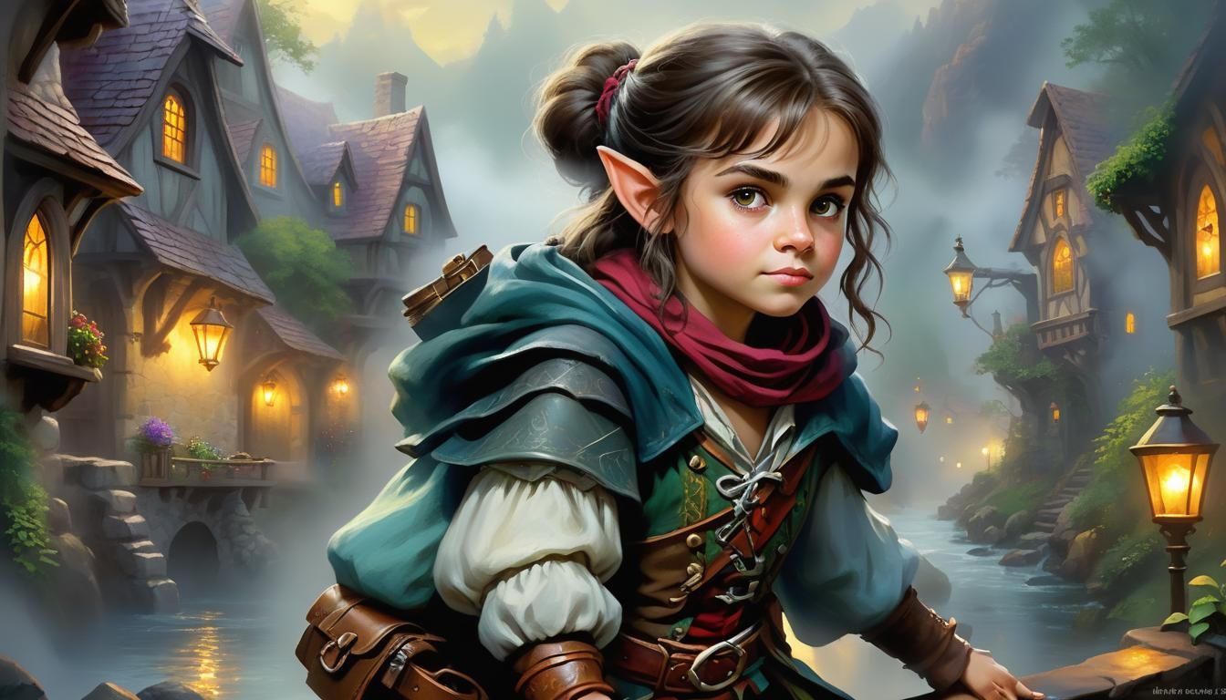 Halfling Rogue Portrait in Ethereal Fantasy Style