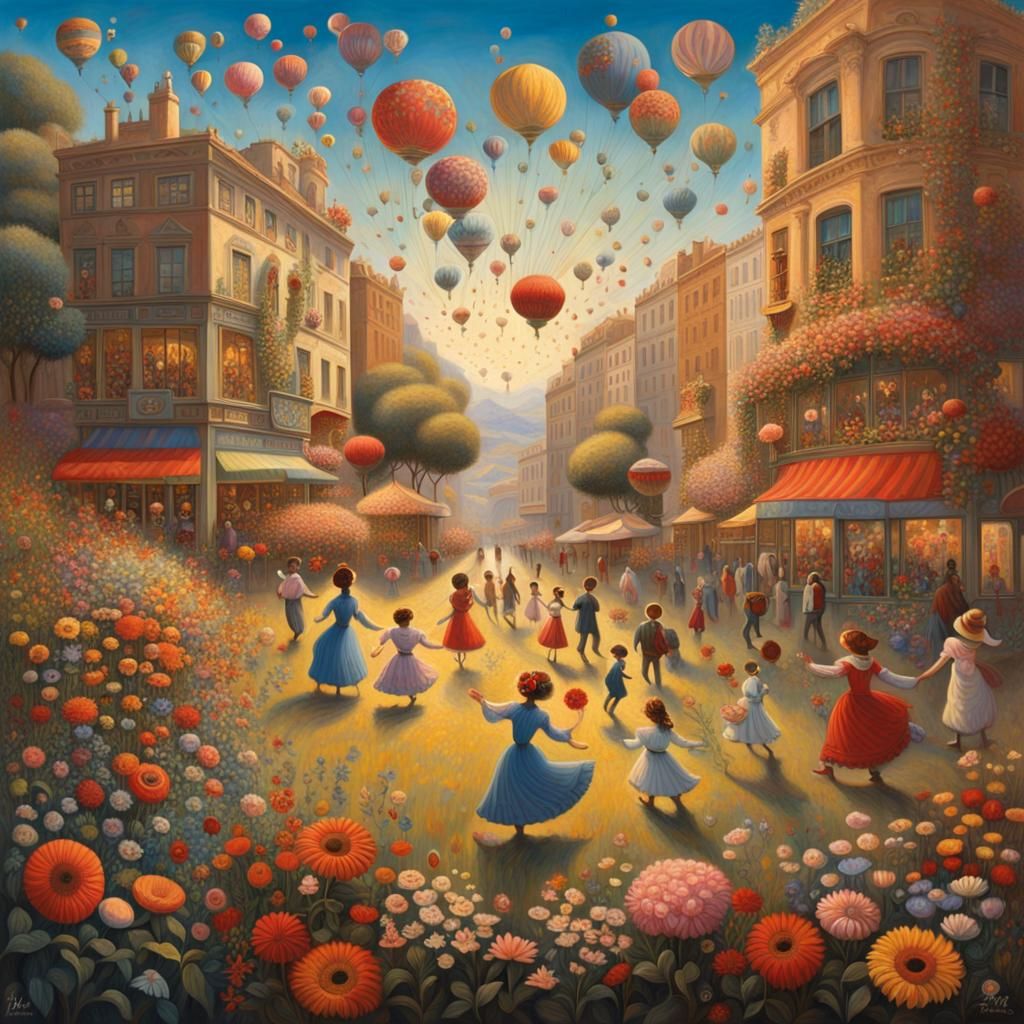 Joyful Interconnected Dance in Fauvist Folk Art