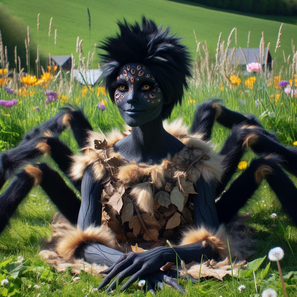 Spider Woman in Grassy Meadow