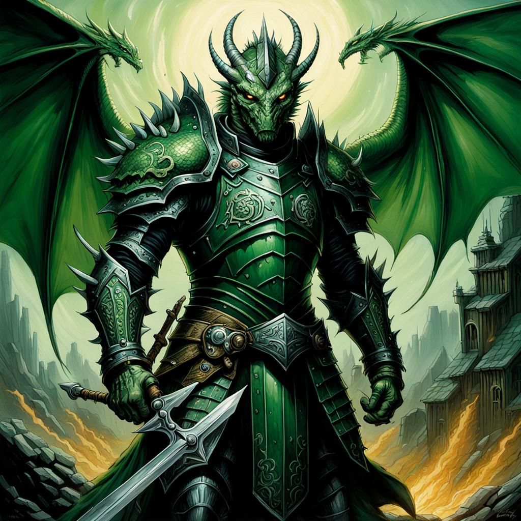 Dragon Knight in Black Armor, Comic Book Art