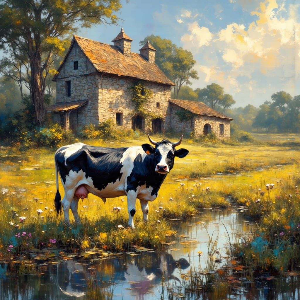 Idyllic Medieval Cow in a Serene Barn Setting
