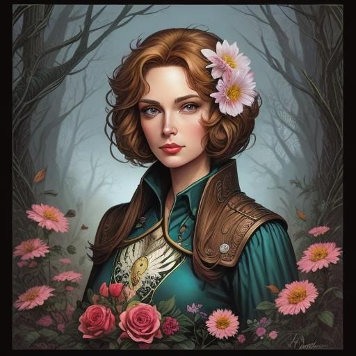 Baby Girl with Owl and Flowers in Comic Style