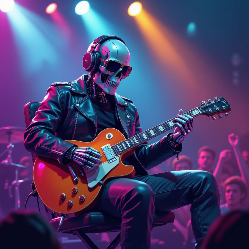 Humanoid Chair Shreds Guitar in Retro-Futuristic Style