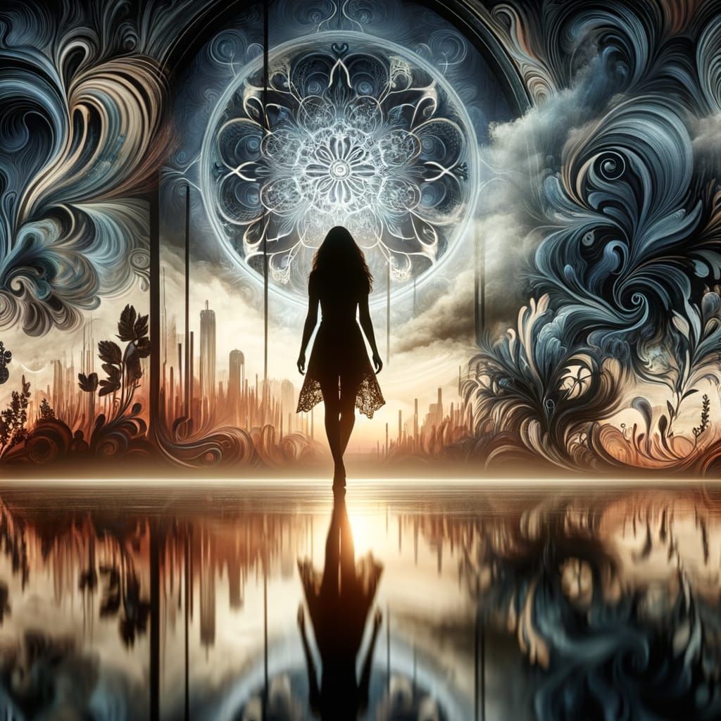 Ethereal Post-Apocalyptic Woman in Whimsical Double Exposure