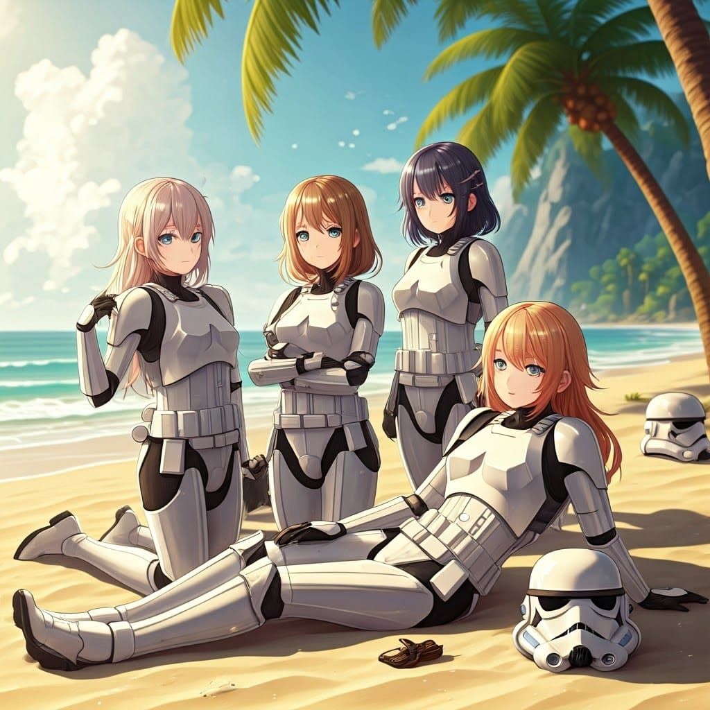 Female Stormtroopers Relax on a Tropical Beach in Anime-Insp...