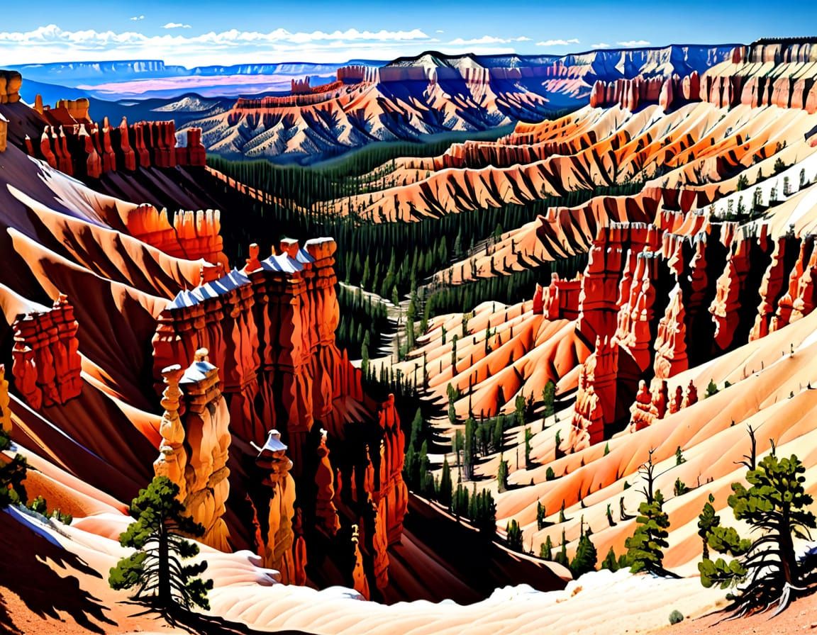 Hyperrealistic Ink Drawing of Bryce Canyon