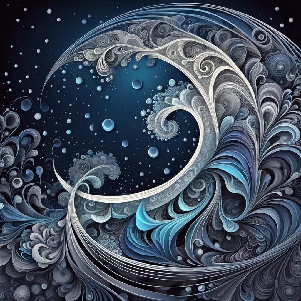 Moonlit Rain Dance in Abstract Vector Fractal Style