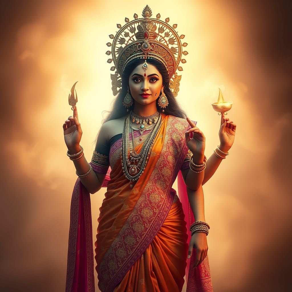 Maa Durga Portrait in Ethereal Fantasy Landscape