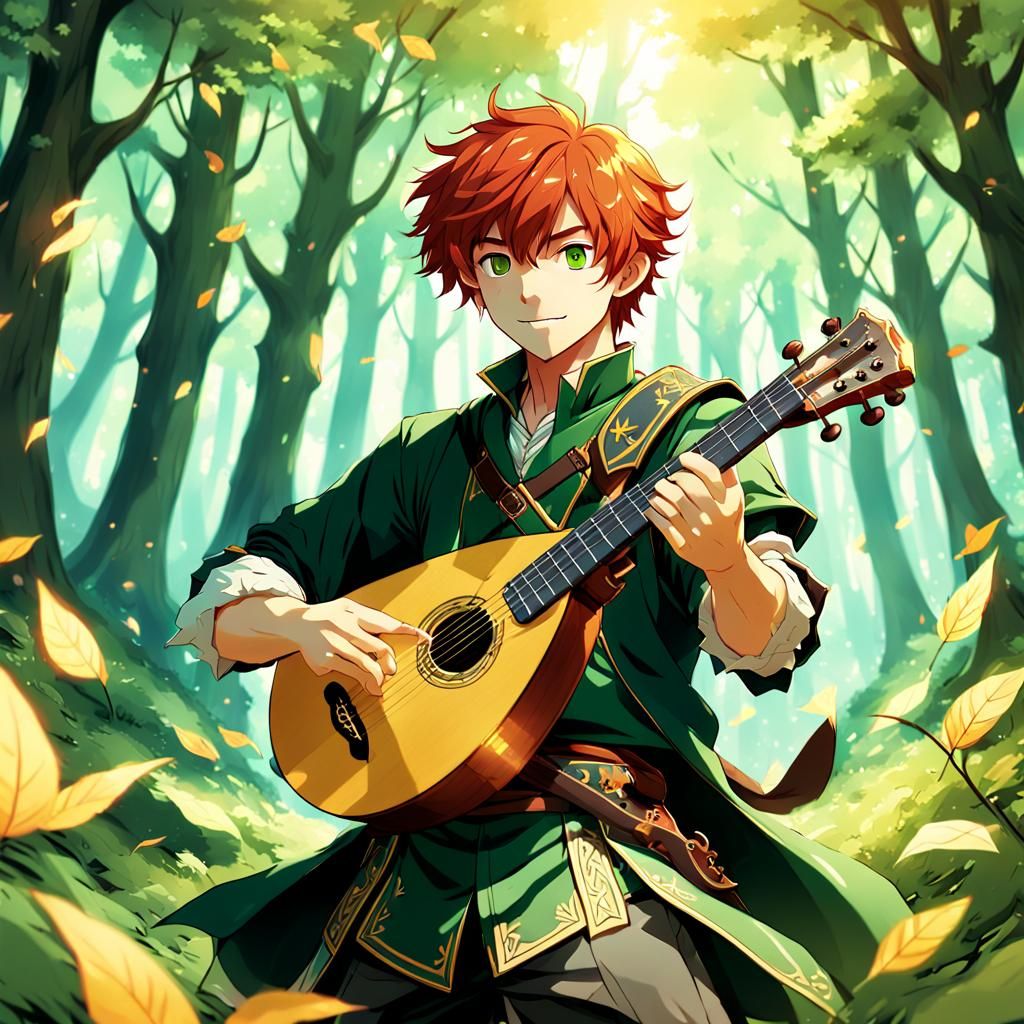 Anime Bard in Forest Concept Art