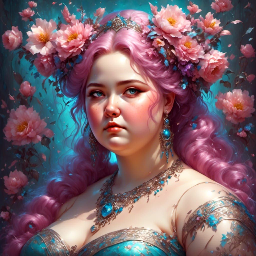 Curvy Woman Portrait in Art Nouveau Style