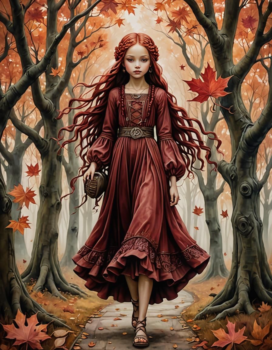 Gypsy in Enchanting Autumn Forest, Surreal Style
