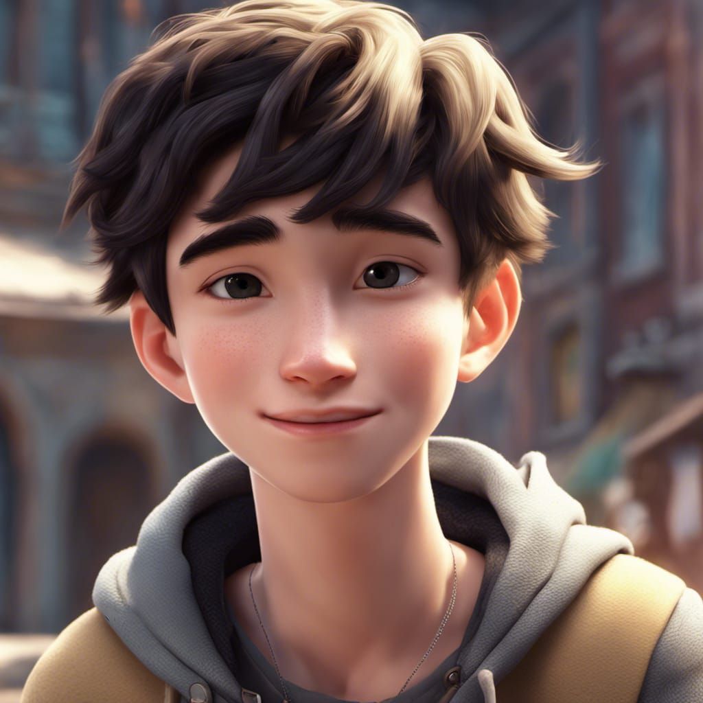 Cute Teen with Smirk in Disney Cartoon Style