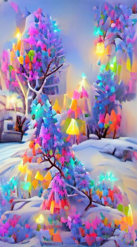 Neon Pastel Christmas Tree in Fauvism Style