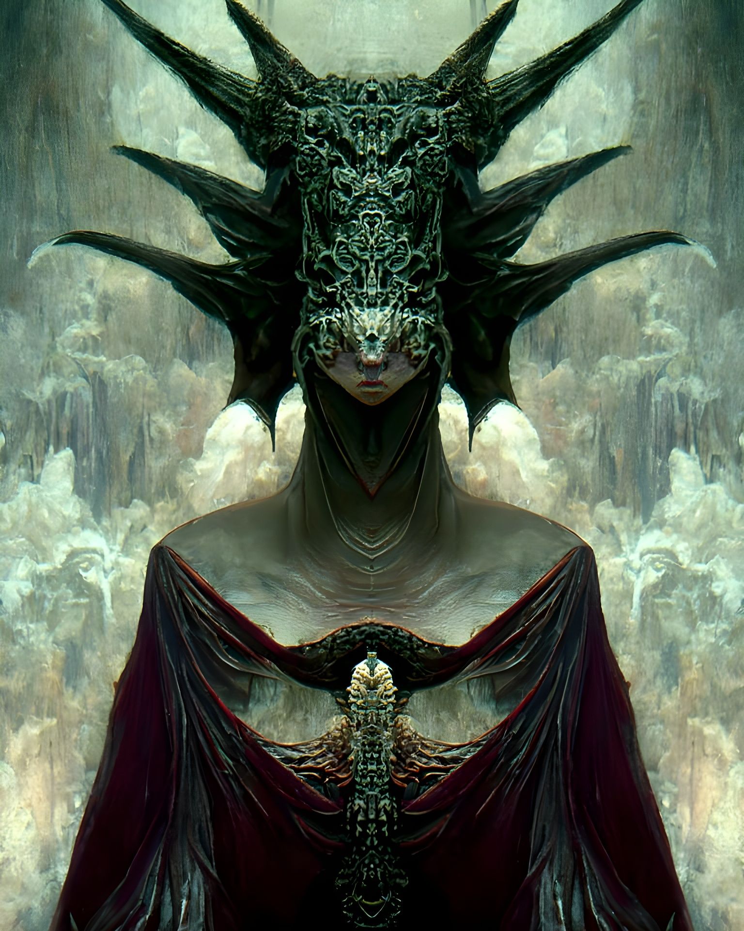 Sinister Dragon-Priestess in Detailed Dark Fantasy Style