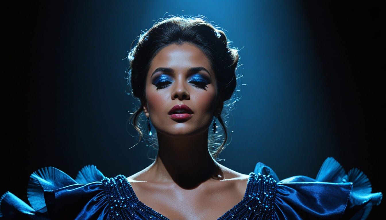 The Diva in Blue Sings with Intense Emotion