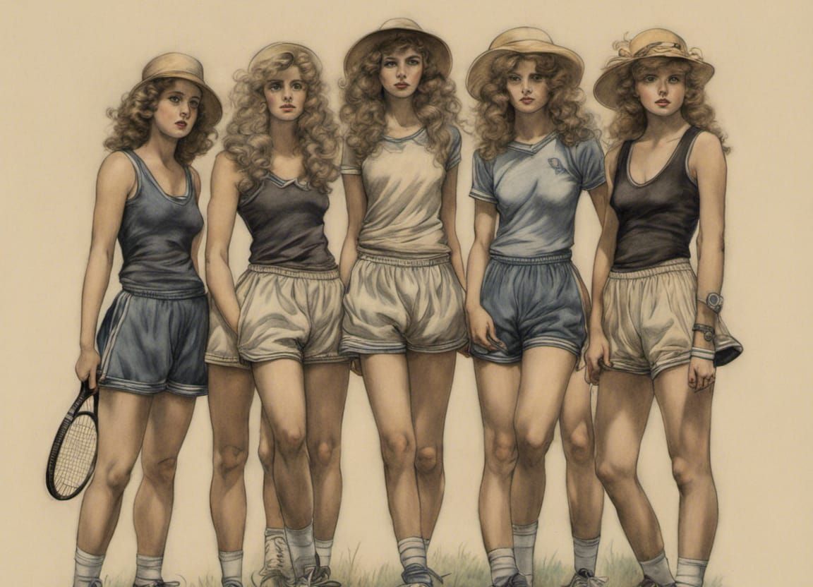 College girls modeling tennis shorts