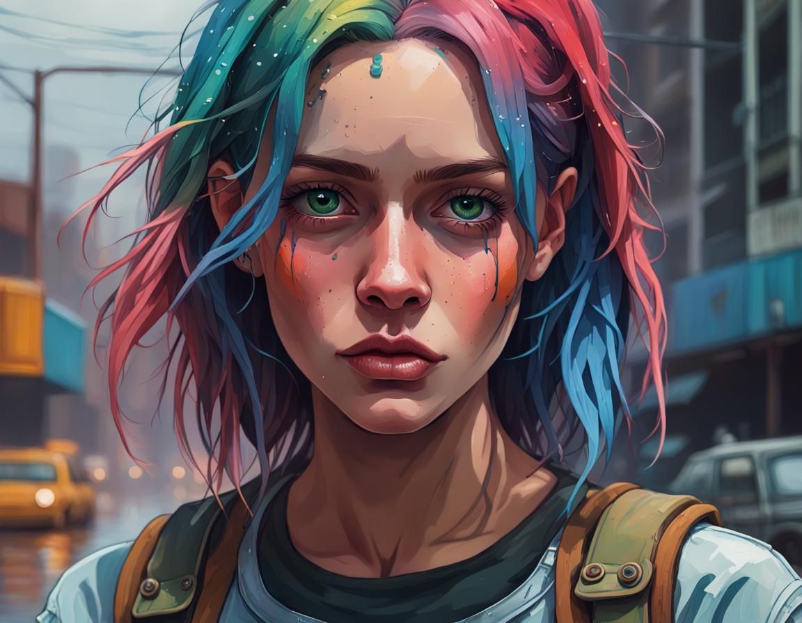 Grungy Woman Portrait in Dark Digital Art Style