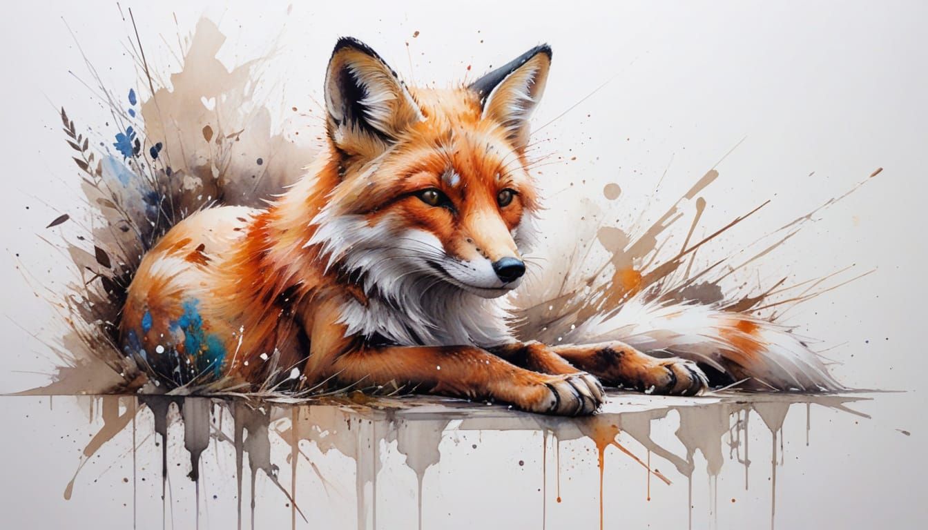 Relaxing Fox in Expressive Watercolor Style