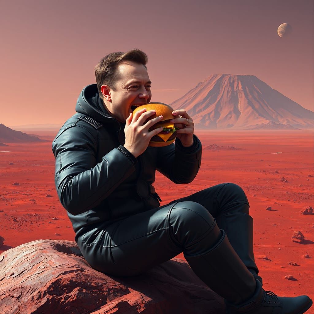Elon Musk on Mars, in Syd Mead's Futuristic Style