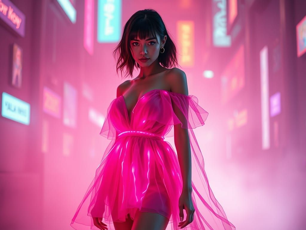 Ethereal Cyberpunk Goddess in Neon Pink