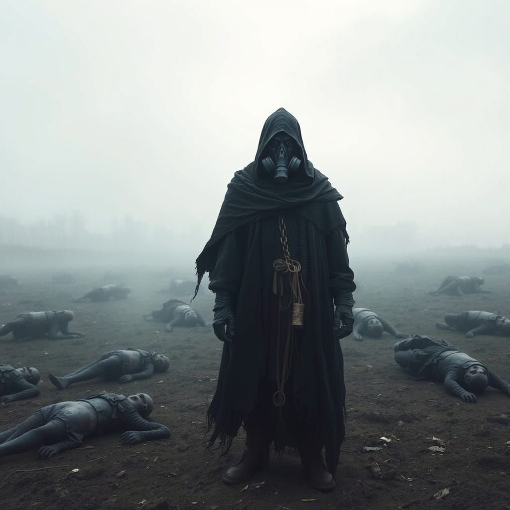 Plague Doctor in Dystopian World: Haunting Post-Apocalypse