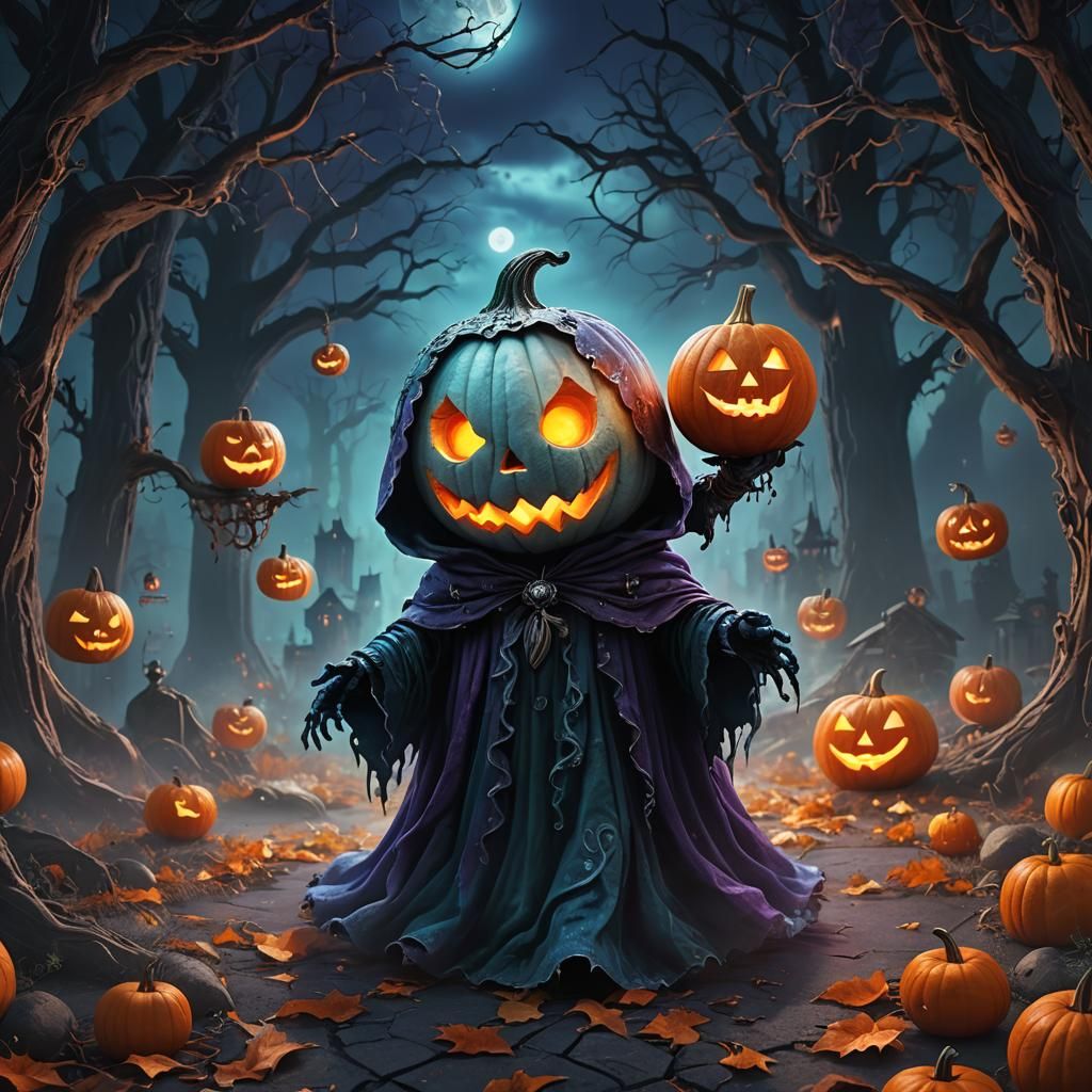 Little Ghost with Pumpkin: Digital Fantasy Art