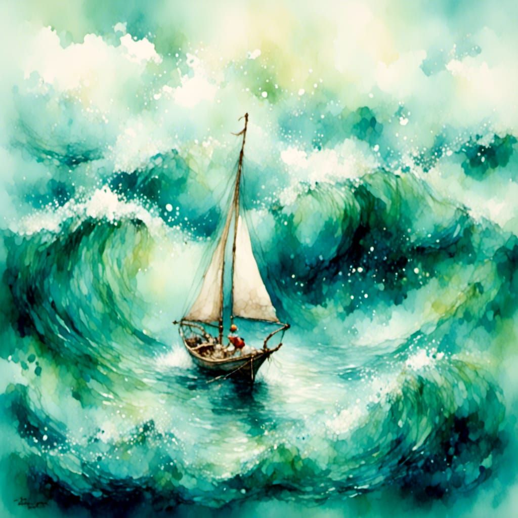 Single Sailboat on Ocean in Dreamlike Colors