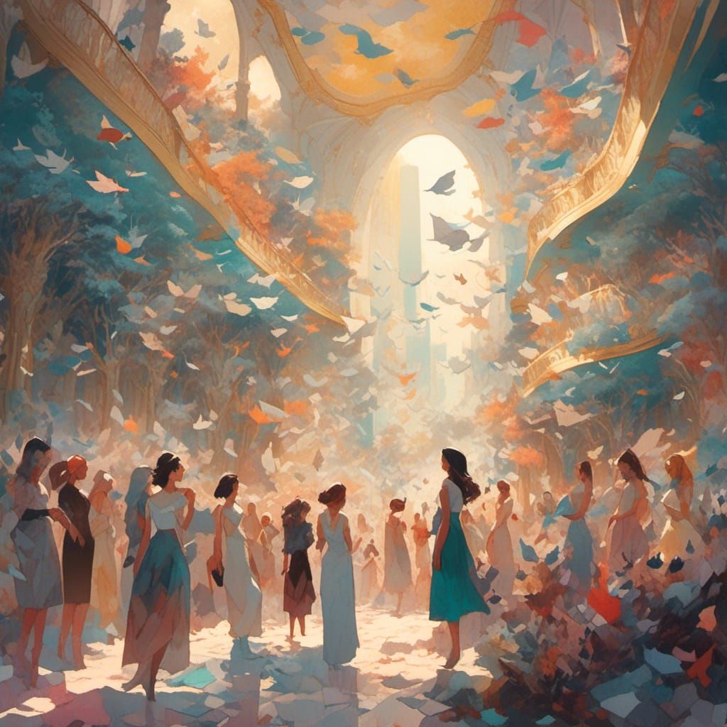 Diverse Women Gathering: Gouache Impressionist Style