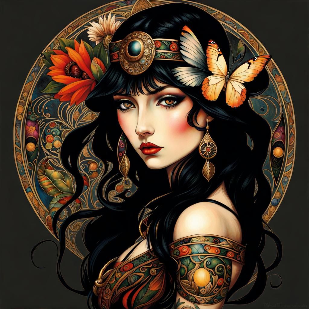 Dark Fairy Warrior in Bohemian Anime Style