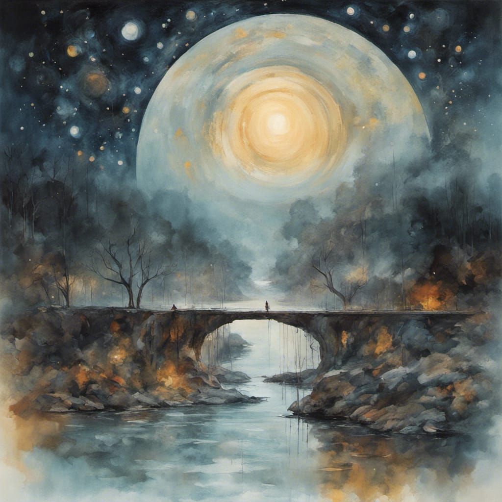 Blind Man on Bridge: Impressionist Gouache Style