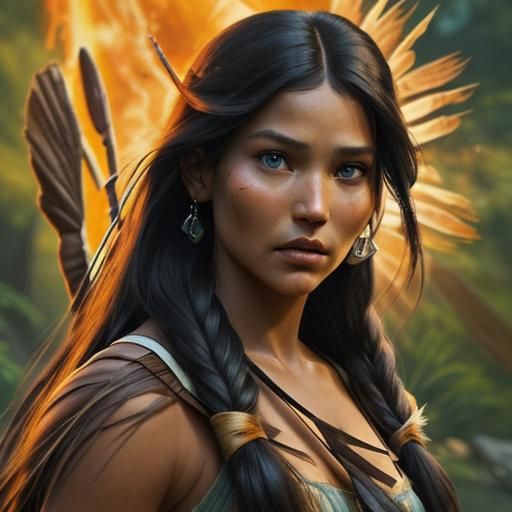 Pocahontas in the Hunger Games: Hyperrealistic Splash Art