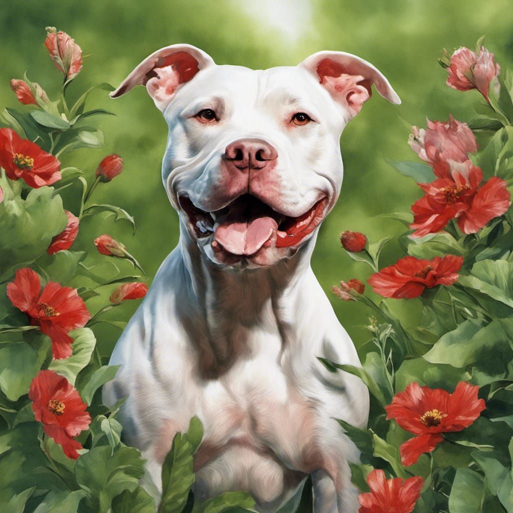 Red Pitbull with White Blaze in Flower Field