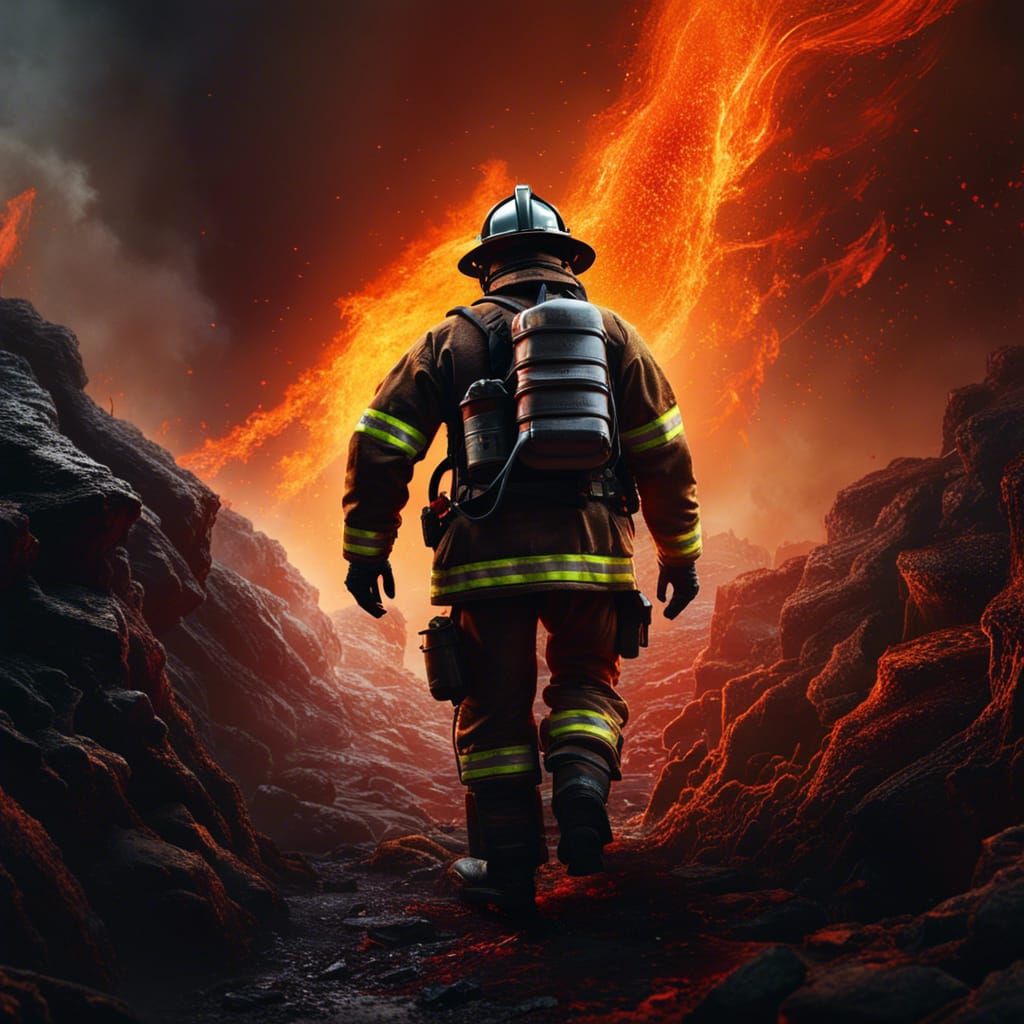 Firefighter in Hell: Dark Fantasy Concept Art