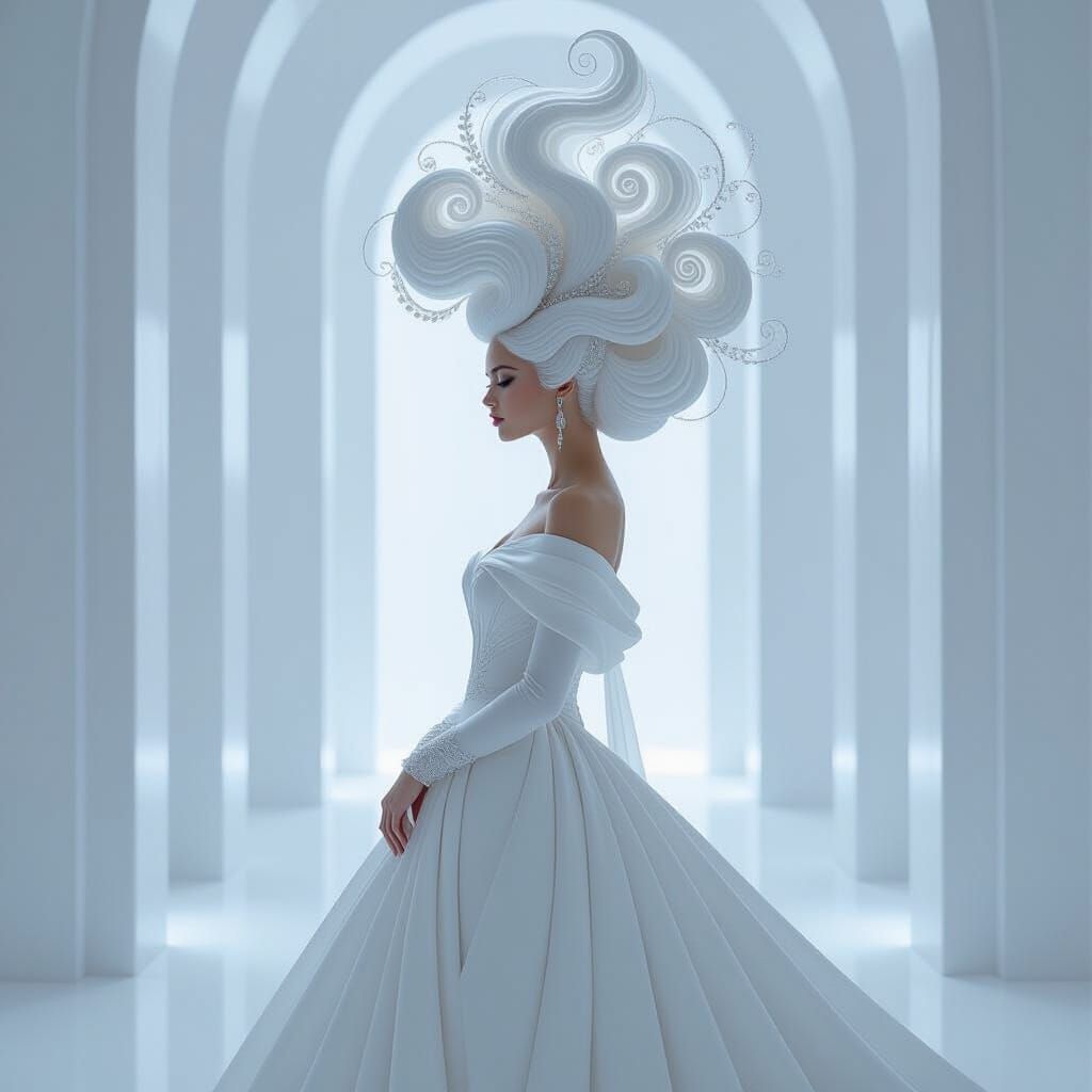 Queen with Cloud Hair in Ethereal Art Nouveau Style