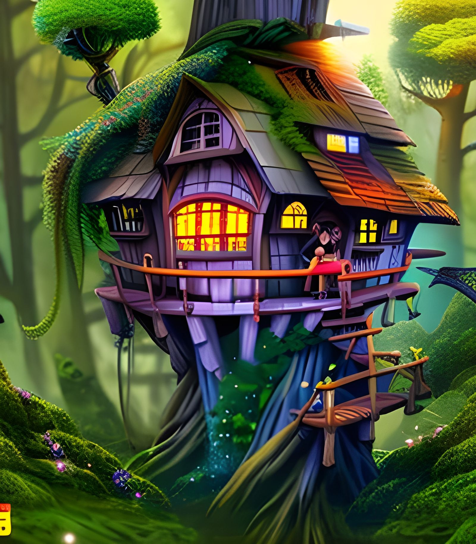 Detailed Fairy Treehouse Fantasy Art