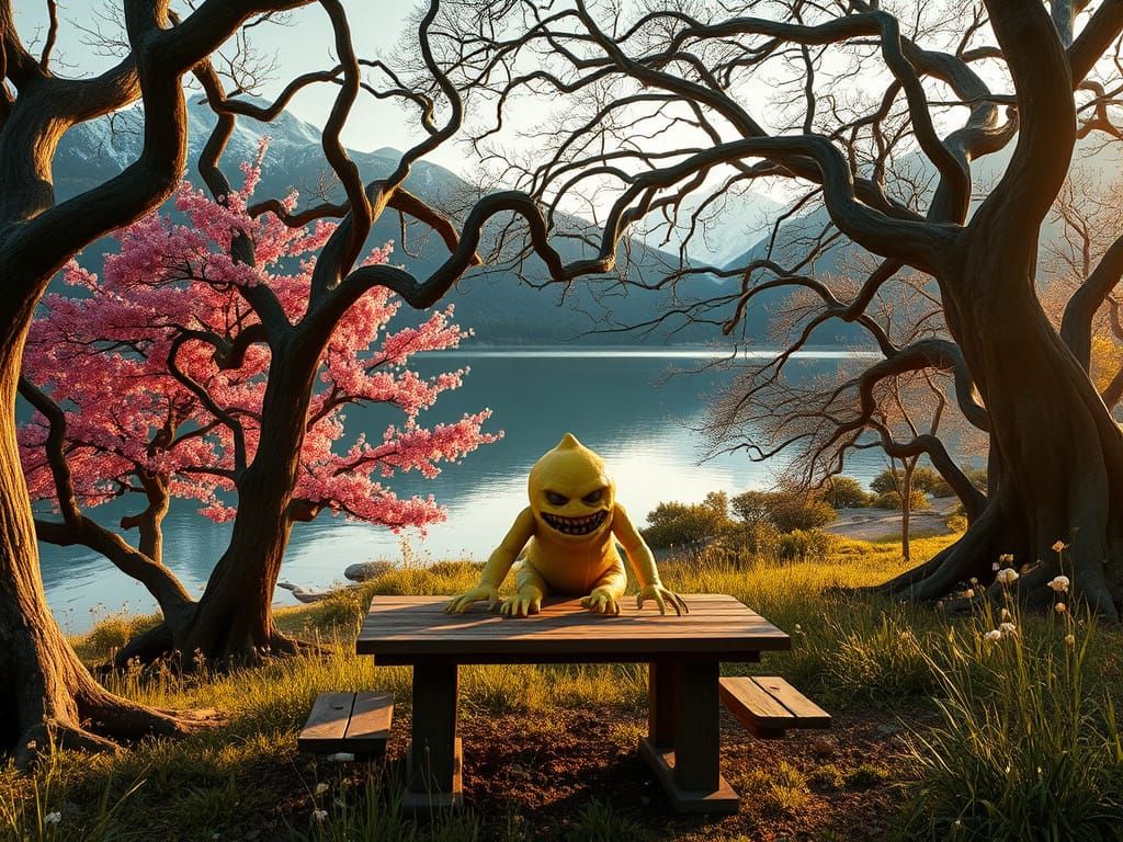 Surreal Forest Encounter with a Rotten Mutant Lemon Fruit Tr...