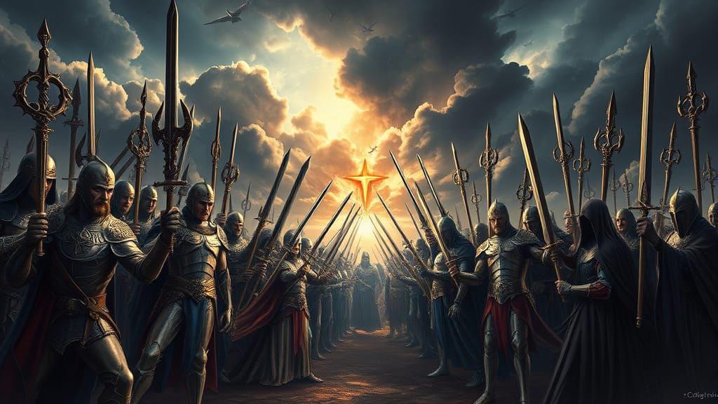 Epic Light vs Dark Forces Battle Unfolds Under Dark Skies